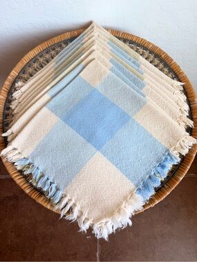 Vintage Blue & Cream Buffalo Check Cotton Napkins